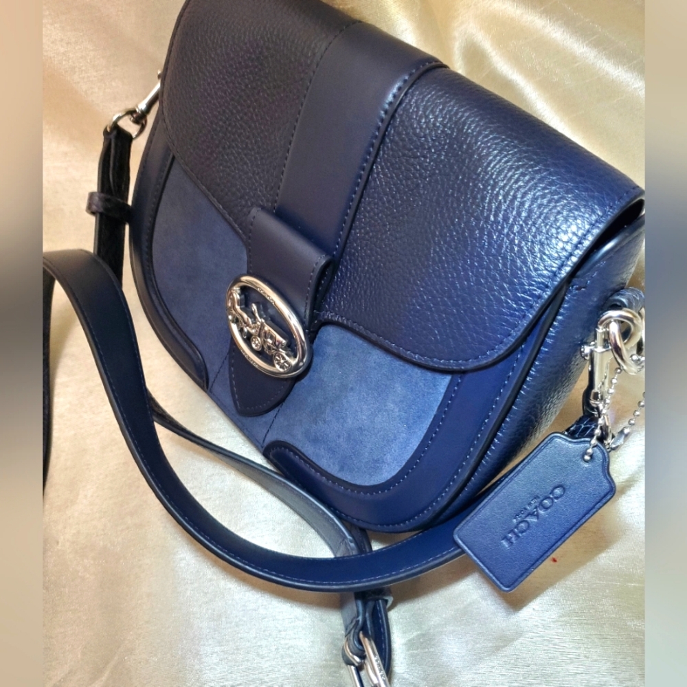 ‼️SOLD‼️ COACH GEORGIE Saddle Bag Suede, Leather - Picture 5 of 16